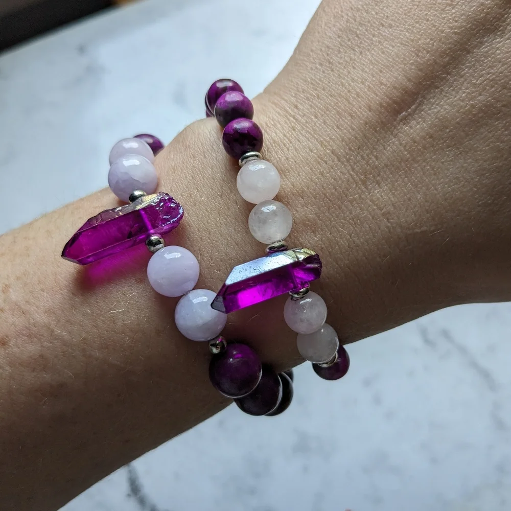 Sugalite Rose Quartz Crystal Stone bead bracelet - Picture 5 of 9